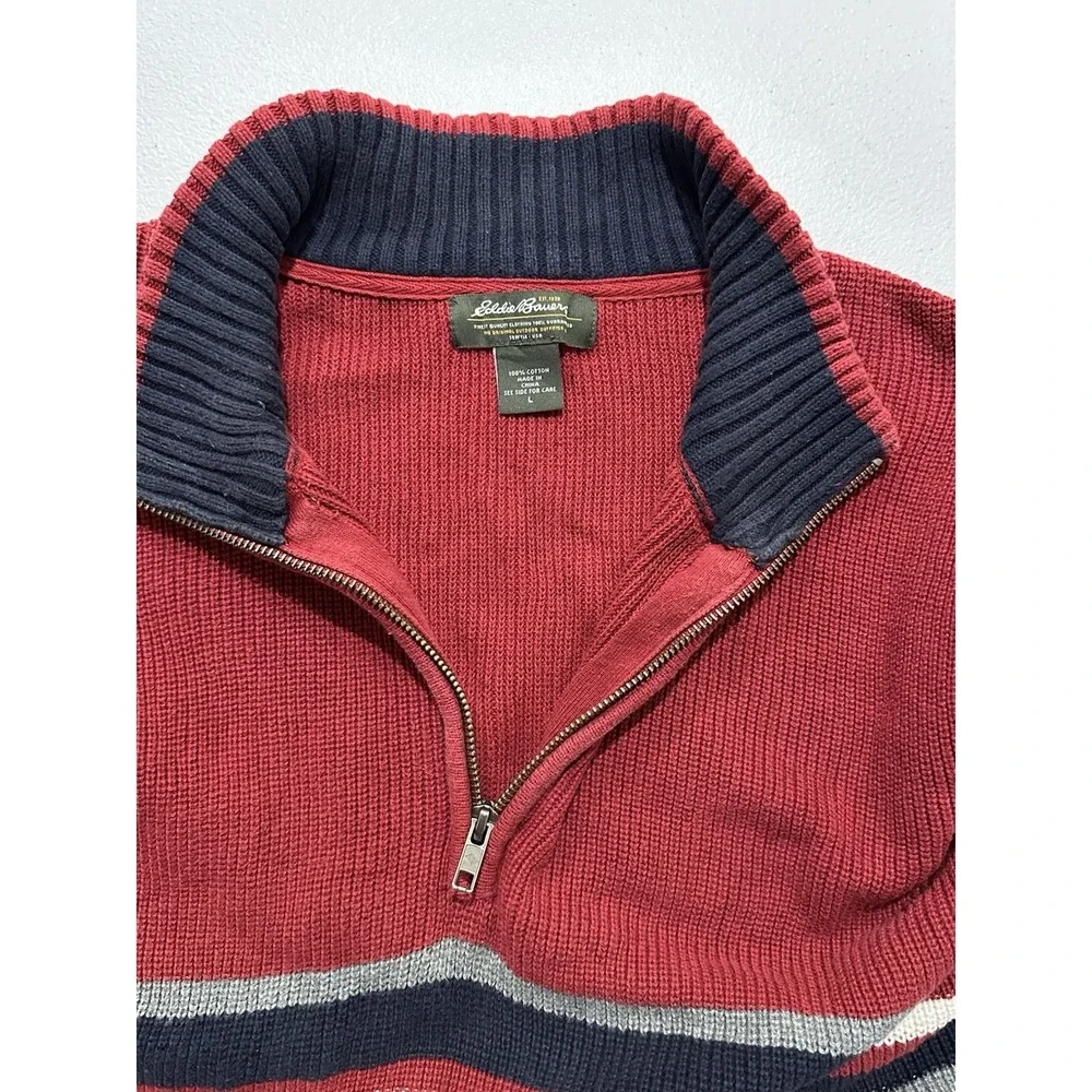 Eddie Bauer 1/4 Zip Knit 100% Cotton Pullover Sweater Men's‎ Size Large Dark Red